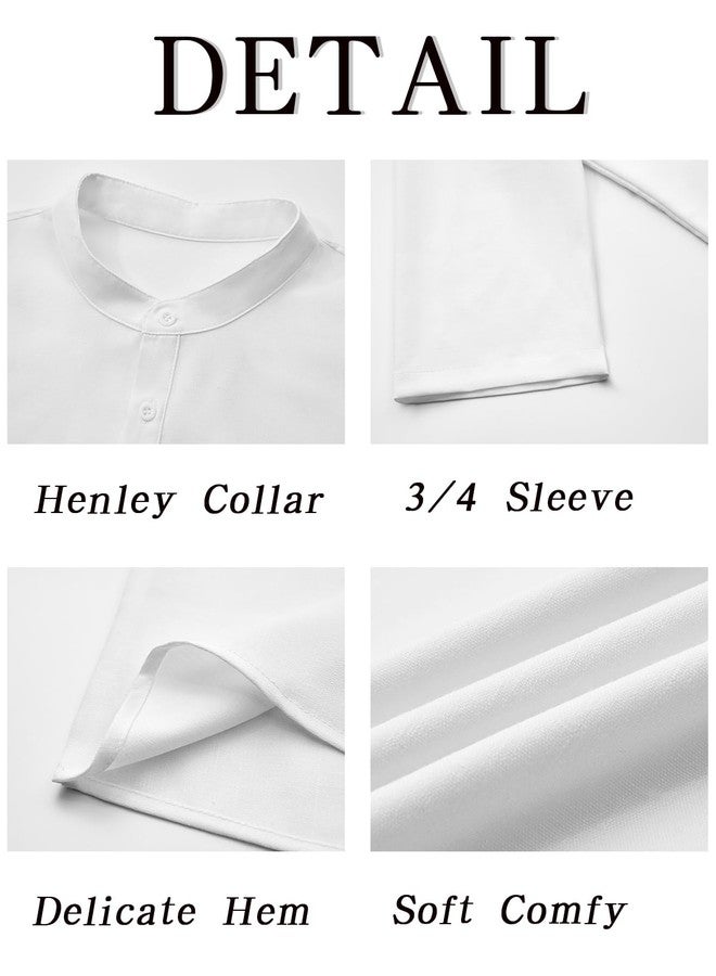 Runcati Mens Linen Henley Shirts Casual Lightweight 3/4 Sleeve Top Summer Beach Yoga Hippie T-Shirts White - Image 5